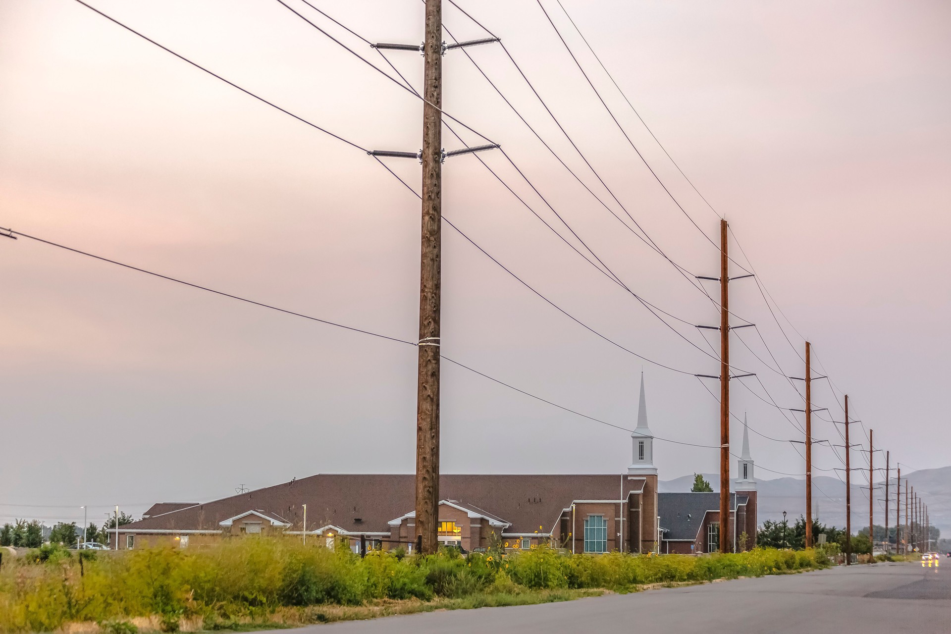 Power lines along the road in Eagle Mountain Utah